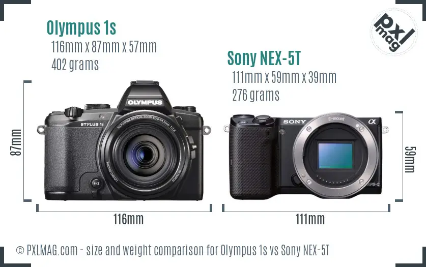 Olympus 1s vs Sony NEX-5T size comparison