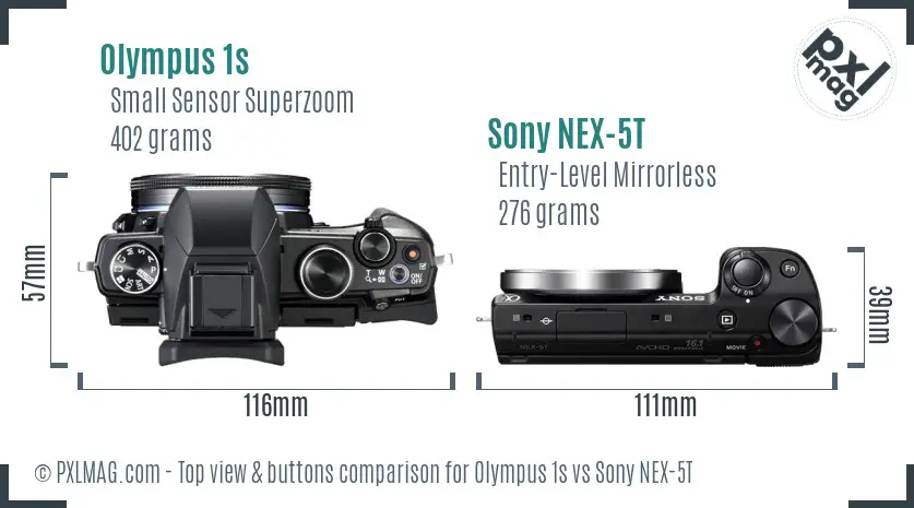 Olympus 1s vs Sony NEX-5T top view buttons comparison