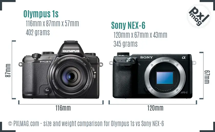 Olympus 1s vs Sony NEX-6 size comparison Olympus 1s vs Sony NEX-6 size comparison