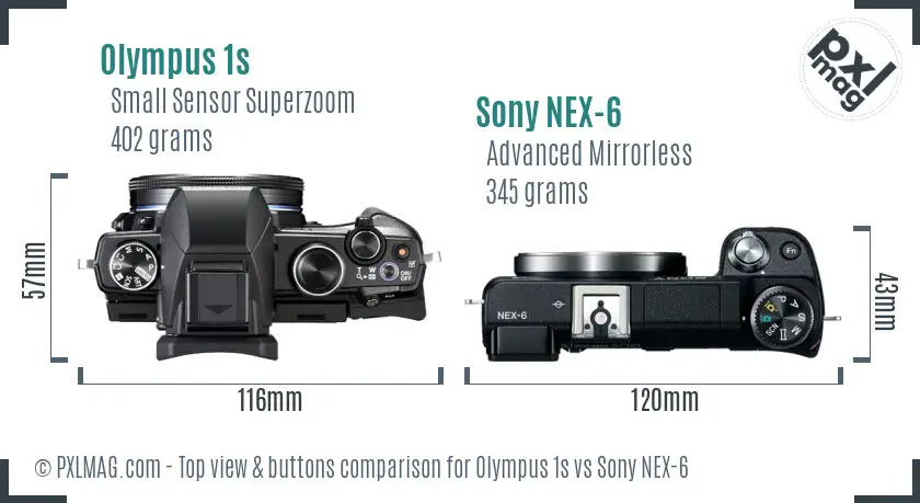 Olympus 1s vs Sony NEX-6 top view buttons comparison Olympus 1s vs Sony NEX-6 top view buttons comparison