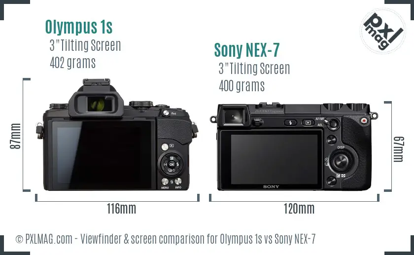 Olympus 1s vs Sony NEX-7 Screen and Viewfinder comparison