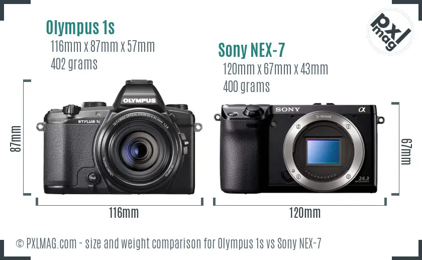 Olympus 1s vs Sony NEX-7 size comparison