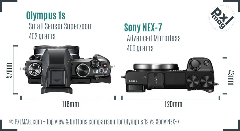 Olympus 1s vs Sony NEX-7 top view buttons comparison