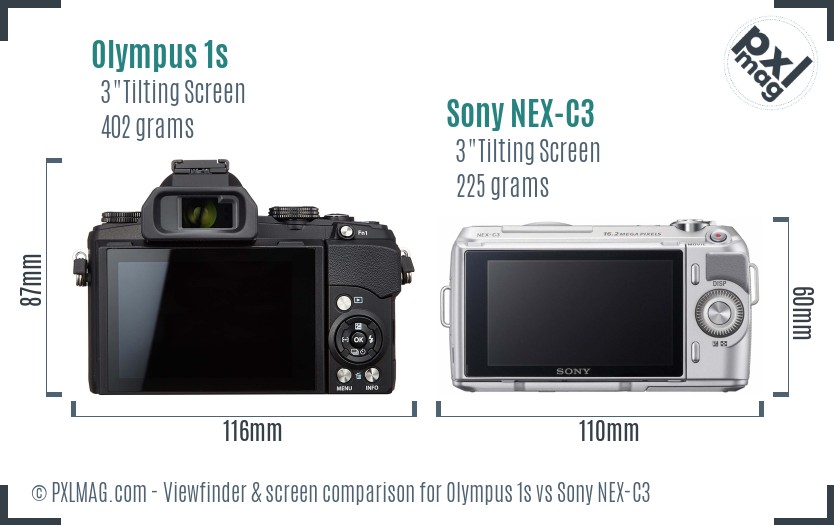 Olympus 1s vs Sony NEX-C3 Screen and Viewfinder comparison