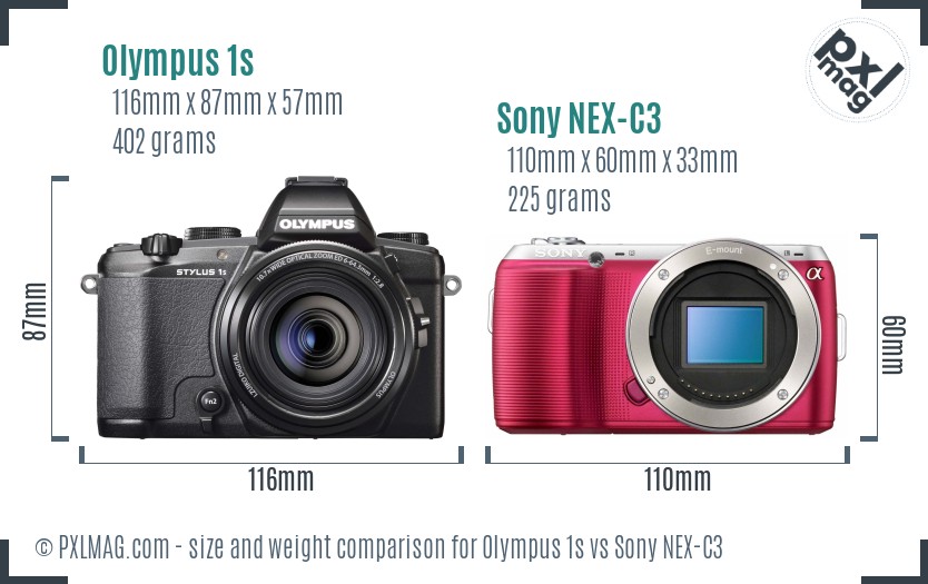 Olympus 1s vs Sony NEX-C3 size comparison