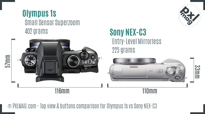 Olympus 1s vs Sony NEX-C3 top view buttons comparison
