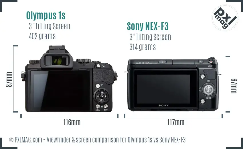 Olympus 1s vs Sony NEX-F3 Screen and Viewfinder comparison