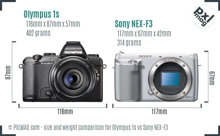 Olympus 1s vs Sony NEX-F3 size comparison