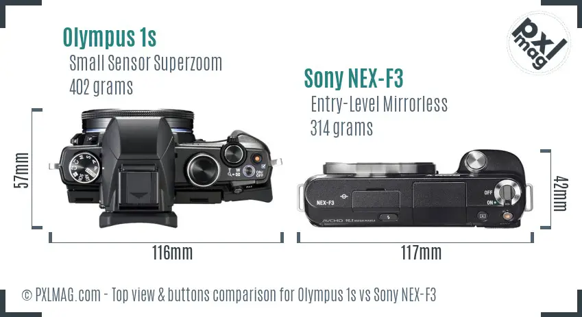 Olympus 1s vs Sony NEX-F3 top view buttons comparison