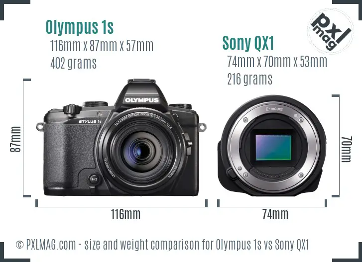 Olympus 1s vs Sony QX1 size comparison