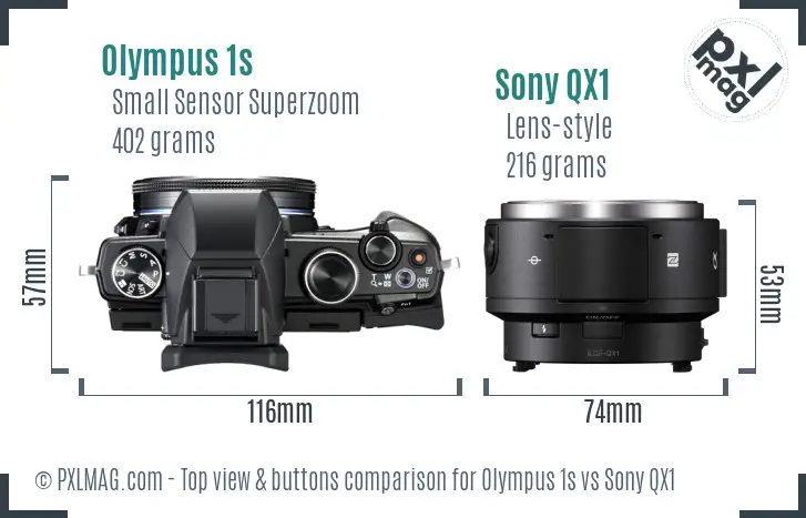 Olympus 1s vs Sony QX1 top view buttons comparison