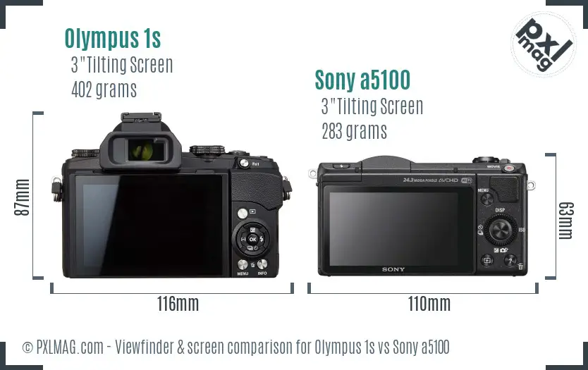 Olympus 1s vs Sony a5100 Screen and Viewfinder comparison