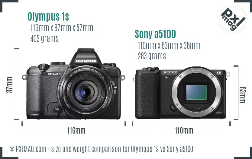 Olympus 1s vs Sony a5100 size comparison