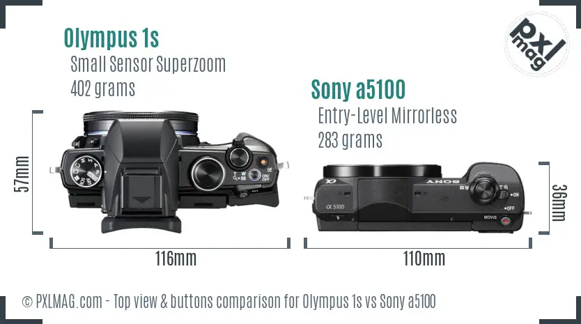Olympus 1s vs Sony a5100 top view buttons comparison