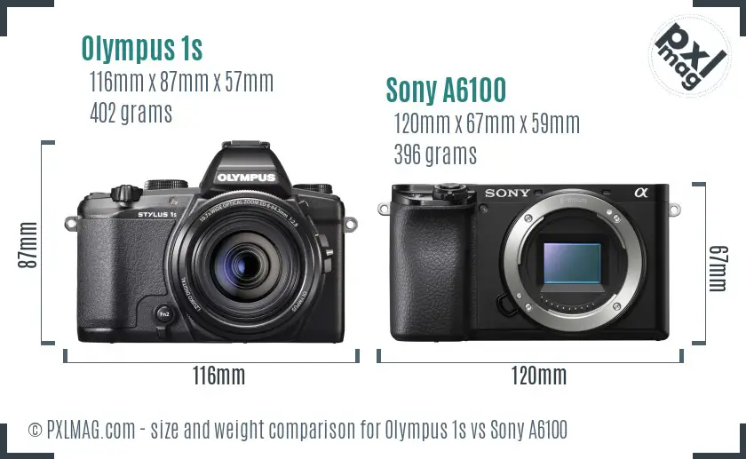 Olympus 1s vs Sony A6100 size comparison Olympus 1s vs Sony A6100 size comparison
