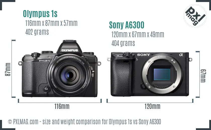 Olympus 1s vs Sony A6300 size comparison