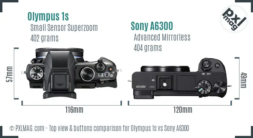 Olympus 1s vs Sony A6300 top view buttons comparison