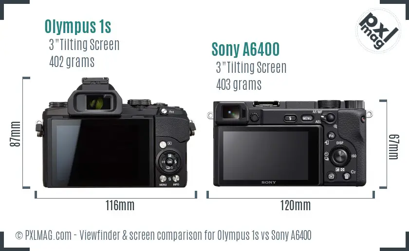 Olympus 1s vs Sony A6400 Screen and Viewfinder comparison