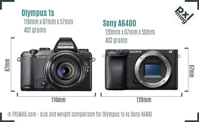 Olympus 1s vs Sony A6400 size comparison