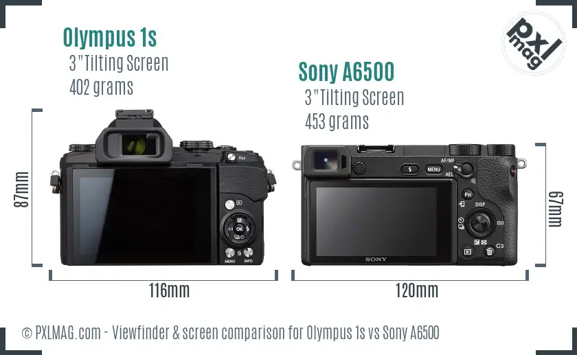 Olympus 1s vs Sony A6500 Screen and Viewfinder comparison