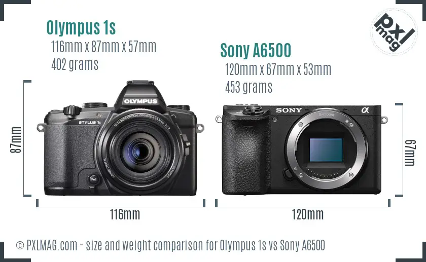 Olympus 1s vs Sony A6500 size comparison