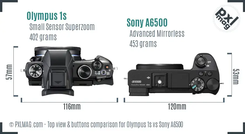 Olympus 1s vs Sony A6500 top view buttons comparison