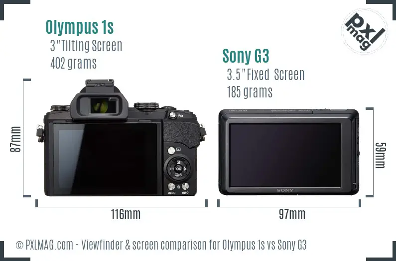 Olympus 1s vs Sony G3 Screen and Viewfinder comparison