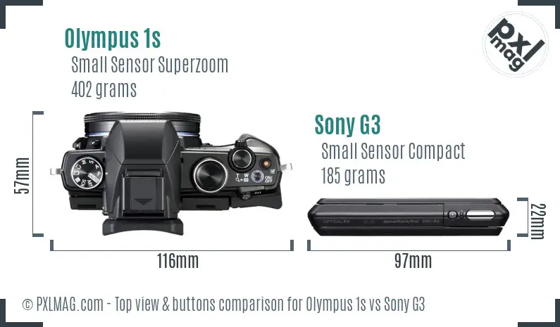 Olympus 1s vs Sony G3 top view buttons comparison