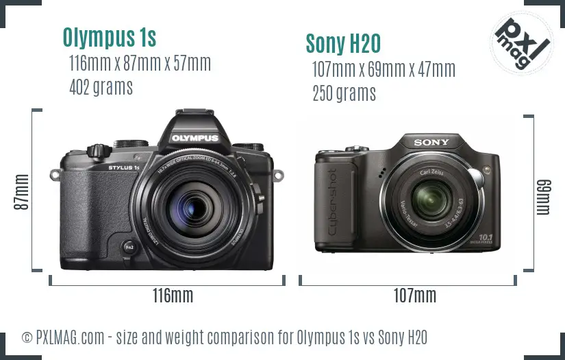 Olympus 1s vs Sony H20 size comparison