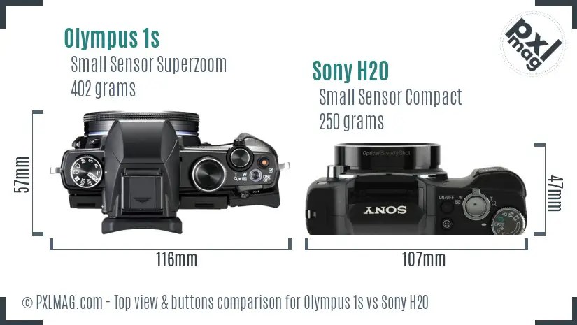 Olympus 1s vs Sony H20 top view buttons comparison