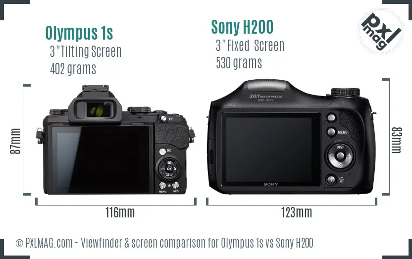 Olympus 1s vs Sony H200 Screen and Viewfinder comparison