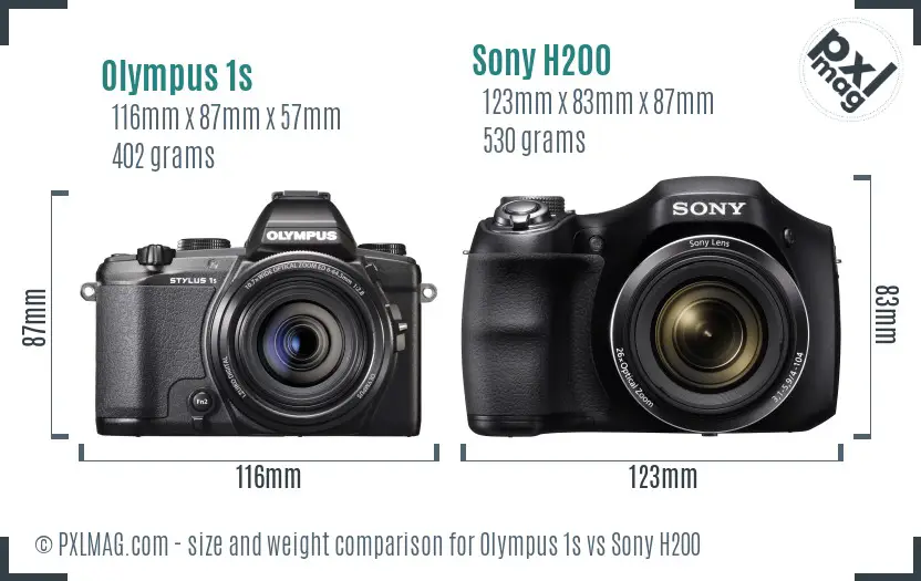 Olympus 1s vs Sony H200 size comparison