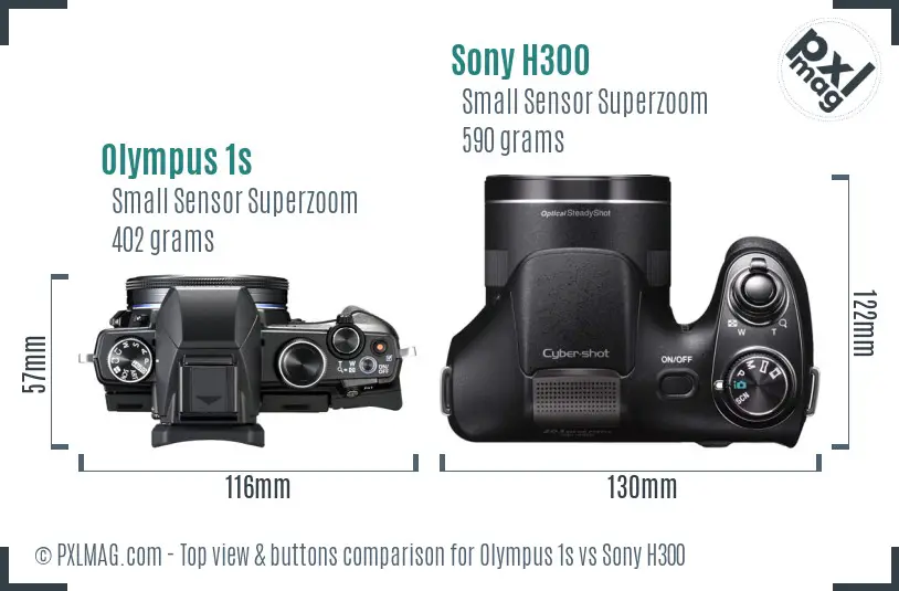 Olympus 1s vs Sony H300 top view buttons comparison
