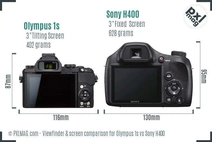 Olympus 1s vs Sony H400 Screen and Viewfinder comparison