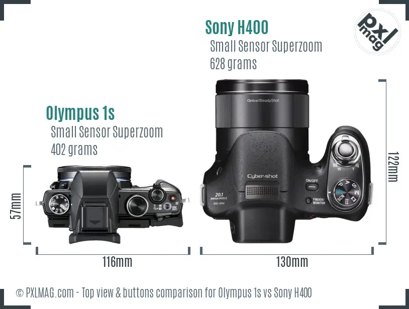 Olympus 1s vs Sony H400 top view buttons comparison
