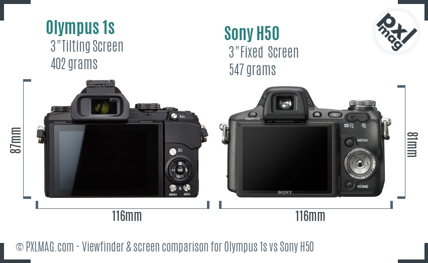 Olympus 1s vs Sony H50 Screen and Viewfinder comparison