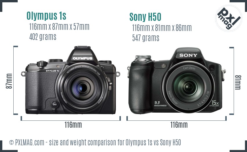 Olympus 1s vs Sony H50 size comparison