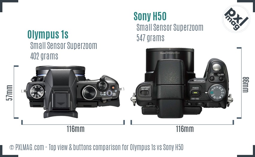 Olympus 1s vs Sony H50 top view buttons comparison