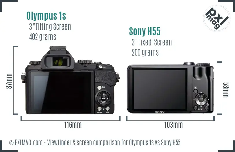 Olympus 1s vs Sony H55 Screen and Viewfinder comparison