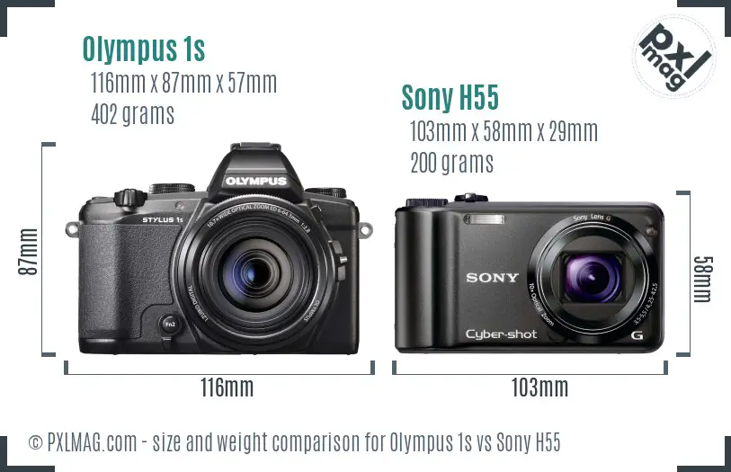Olympus 1s vs Sony H55 size comparison