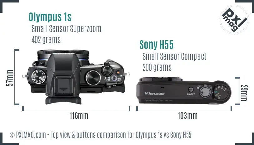 Olympus 1s vs Sony H55 top view buttons comparison