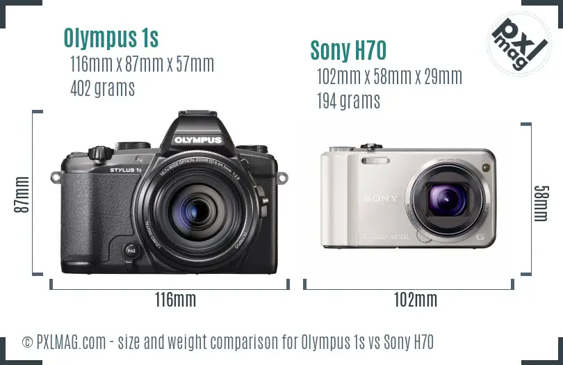 Olympus 1s vs Sony H70 size comparison