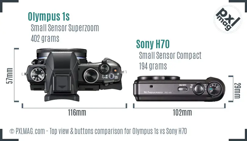 Olympus 1s vs Sony H70 top view buttons comparison