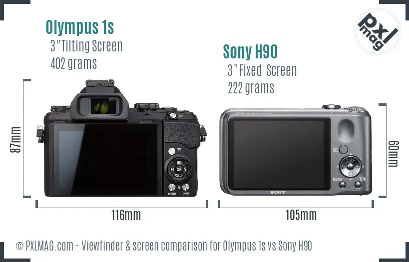 Olympus 1s vs Sony H90 Screen and Viewfinder comparison
