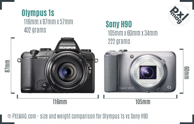Olympus 1s vs Sony H90 size comparison