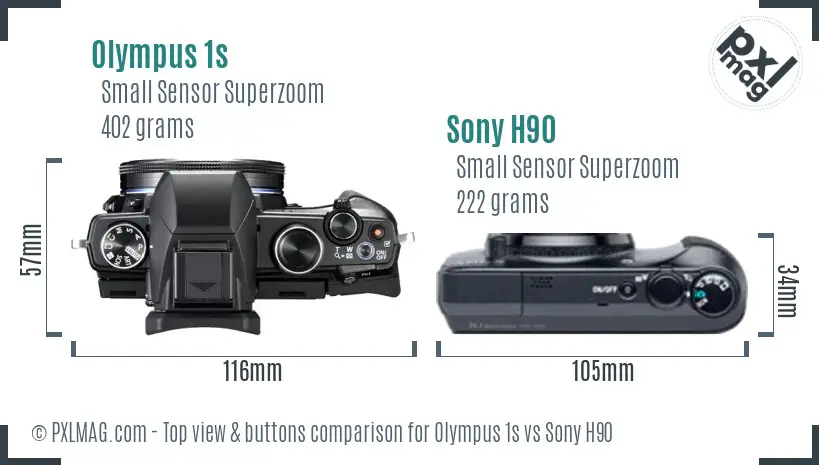 Olympus 1s vs Sony H90 top view buttons comparison