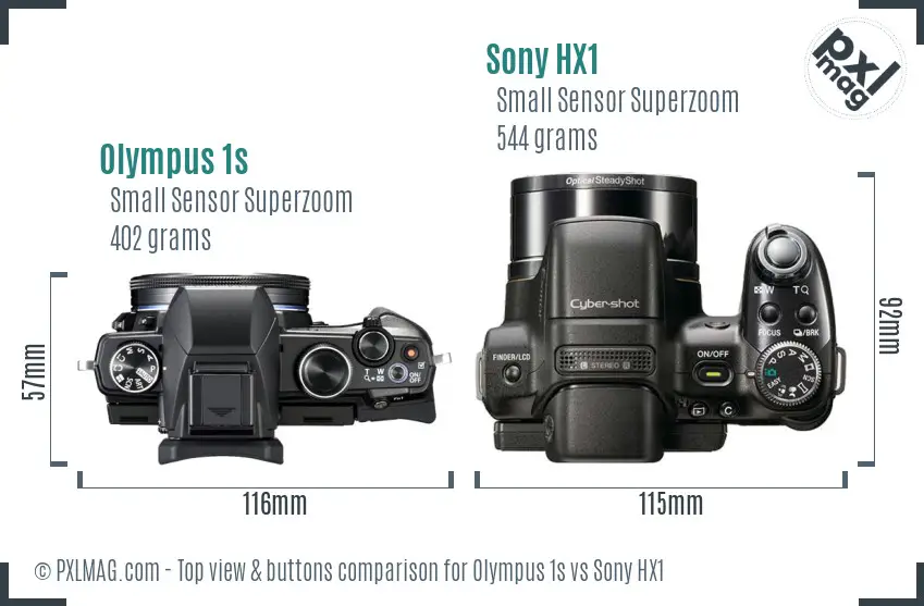 Olympus 1s vs Sony HX1 top view buttons comparison