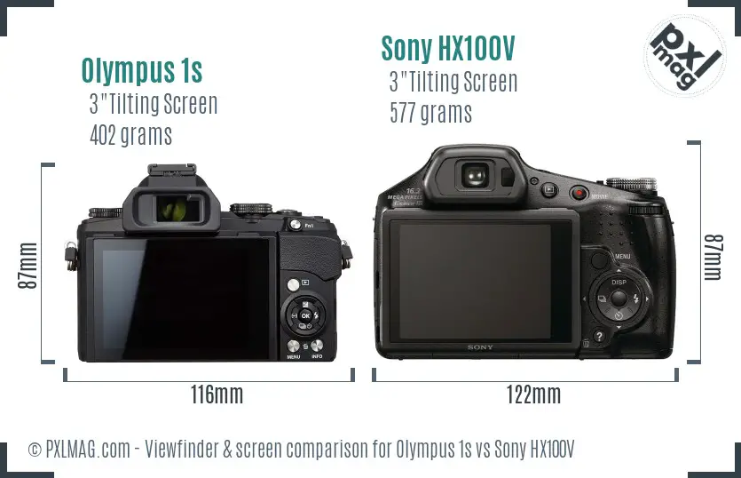 Olympus 1s vs Sony HX100V Screen and Viewfinder comparison