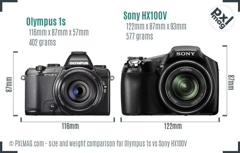 Olympus 1s vs Sony HX100V size comparison
