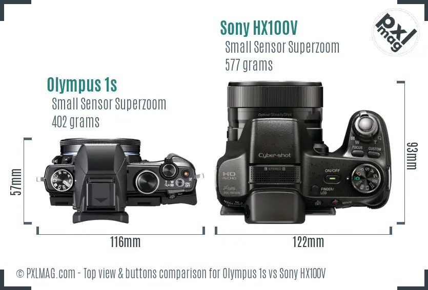 Olympus 1s vs Sony HX100V top view buttons comparison